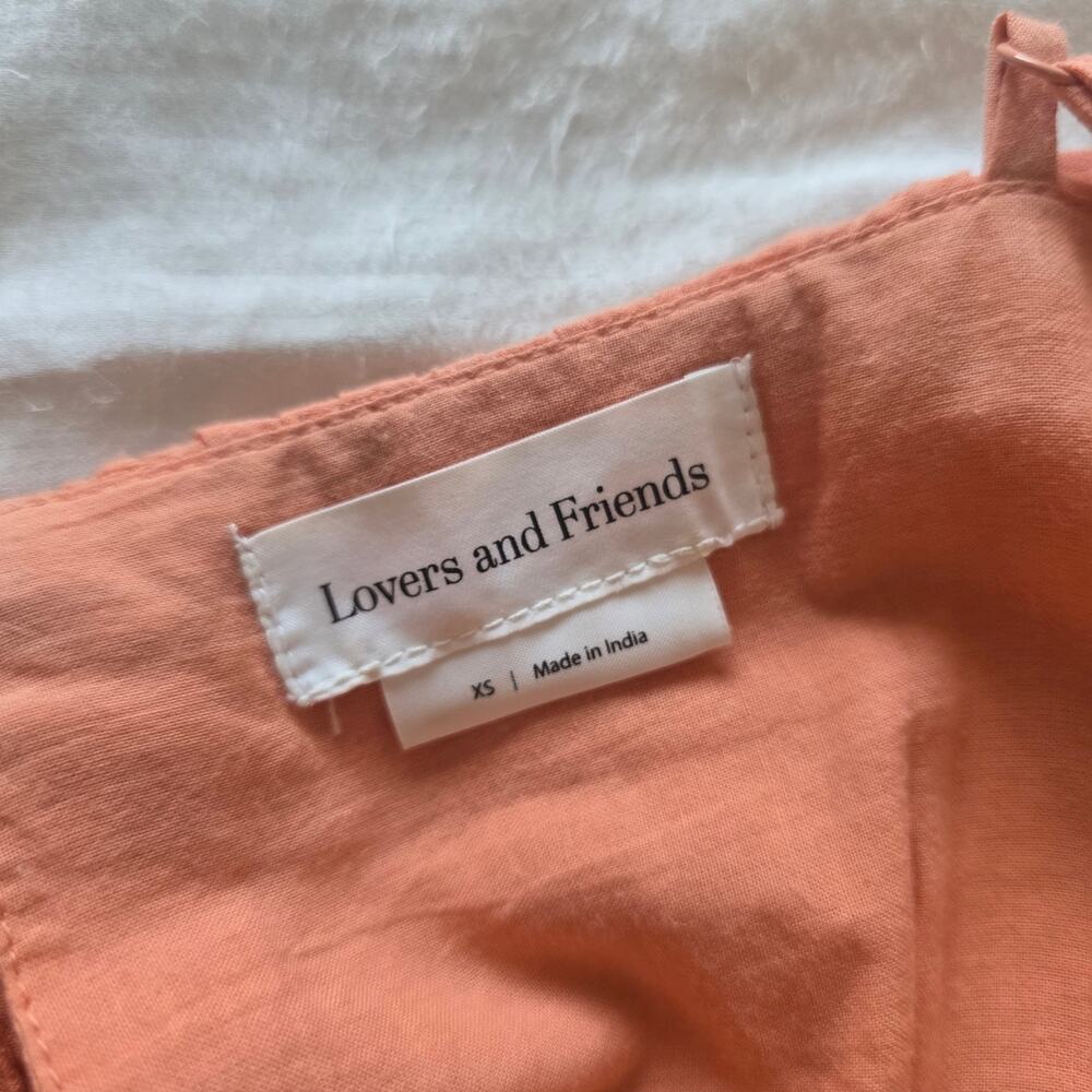 Lovers and Friends Tiered Midi Maxi Dress XS Eyelet Lace Coral Pink Cottagecore - Picture 7 of 12